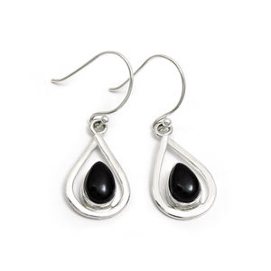 Simple Design Natural Black Onyx Gemstone <b>Long</b> <b>Earrings</b> Vintage Design 925 Silver <b>Earrings</b> for Women Bridal Dangle <b>Earrings</b> OEM - Product Image 1