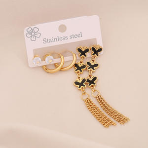 <span class=keywords><strong>3</strong></span> 对小众长款爱心耳环套装气质六叶花流苏耳环不锈钢配饰 - Product Image 2