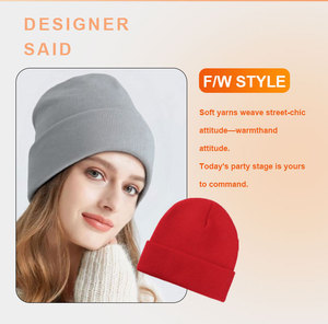 Thấp Moq Tùy Chỉnh Thêu Logo Hot Bán 100% Mềm Acrylic Đan <span class=keywords><strong>Beanie</strong></span> Với Cuff Unisex Y2K Hợp Thời Trang Ấm Mùa Đông <span class=keywords><strong>Hat</strong></span> - Product Image 5