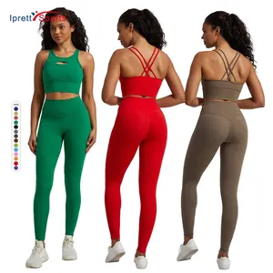 Ad alto impatto da donna 2 pezzi di abbigliamento rimovibile imbottito reggiseni da allenamento sportivi top da donna Yoga Gym Leggings set di abbigliamento sportivo