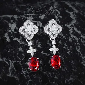 New Vintage Fashion Simulation Ruby Drop Earring Zircon Earrings Pendant Dangler Ladies Fine Jewelry