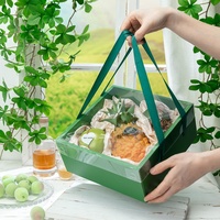 Caja de Regalo Cuadrada de Cartón Corrugado Ecológica de Alta Gama, Color Verde Personalizado, Resistente, para Frutas y Flores, con Asa de Cinta de Esponja