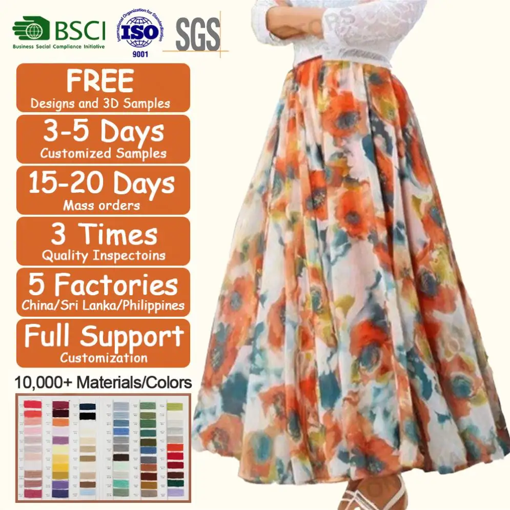 Custom Clothing Plus Size Elegant Ladies Summer Skirt Hot Sale New Oversize Skirt Floral Print Shrink Long Women Skirts Maxi