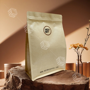 Tùy chỉnh in phân hủy sinh học đáy phẳng túi bên túi bao bì hạt cà phê có van và dây kéo - Product Image 5