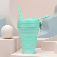 Gobelet de voyage pliable en silicone de 600 ml avec couvercle à paille, manchon de protection et mousqueton