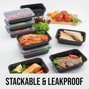 Recipientes Apilables para Almacenamiento de Alimentos, Aptos para Microondas, Lavavajillas y Uso en la Preparación de Comidas, de Plástico PP Moldeado por Inyección, Desechables, Herméticos, de 12oz-38oz - Product Image 3