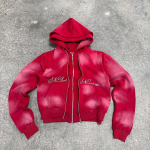 Sweat à capuche de haute qualité personnalisé lavé à l'acide 100% coton lourd épaule tombante Double fermeture éclair à capuche lavé à l'acide - Product Image 1