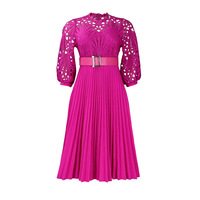 Vêtements d'été pour femmes grande taille Jupe plissée en crochet Robe de soirée en dentelle à manches longues