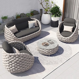 Conjunto de Sofá Moderno para Exteriores, Tejido con Cuerda y Aluminio, Silla de Ratán para Patio, Mesa de Té, Combinación Impermeable y Resistente al Sol, para Hotel, Villa, Jardín - Product Image 1