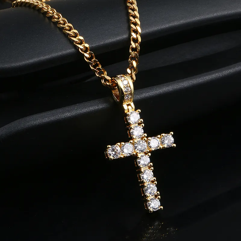 Herren-Schmuck vergoldete Messing AAAAA CZ Diamant Hip Hop Gold Silber Kreuz Anhänger mit Seil-Kette Werkspreis