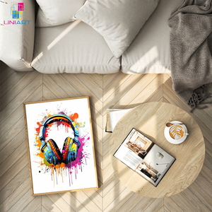 Auriculares UNIART <span class=keywords><strong>DJ</strong></span>, <span class=keywords><strong>arte</strong></span> de acuarela, Impresión de música vibrante, equipo de Audio moderno, decoración de pared, <span class=keywords><strong>arte</strong></span> para decoración del hogar - Product Image 2