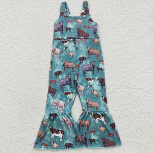 Mono vaquero para niñas al por mayor con estampado de vaca y campanas en las piernas - Product Image 5