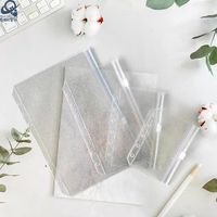 Protège-documents A6 transparent avec pochette zippée, 6 trous, en PVC, avec paillettes, pour classeur à feuilles mobiles, fermeture élastique