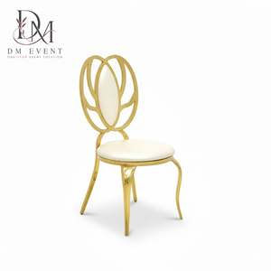 Wholesale Gold Stainless Steel Floral Open Back Wedding Banquet Chair with <b>White</b> <b>Cushion</b> for Event Rental - Product Image 2