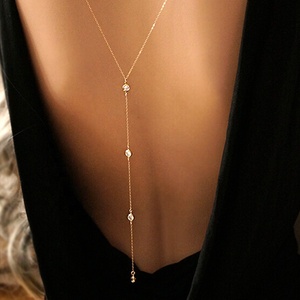 Collier long en acier inoxydable plaqué or MECYLIFE, zircone cubique, élégant, pour femmes, collier de dos - Product Image 1