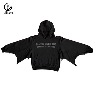Sweat-shirt unisexe en coton 100% personnalisé, style streetwear gothique, motif aile de dessin animé, coupe ample décontractée, style hip-hop, pour l'hiver, motif chauve-souris surdimensionné - Product Image 1