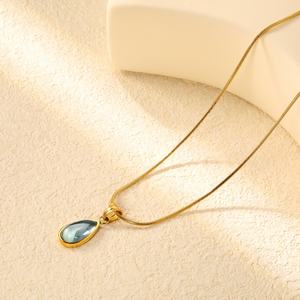 Collar de Acero Inoxidable con Baño de Oro PVD de 18K y Colgante de Ópalo Verde Azulado en Forma de Lágrima, Joyería al por Mayor, Collar de Circonita para Mujer - Product Image 6