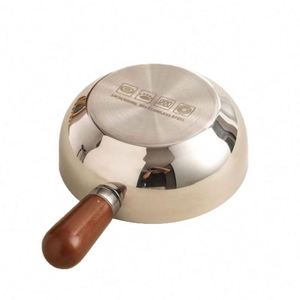 Modern Stainless Steel <b>Small</b> <b>Pot</b> with Wooden Handle Non-Stick Coating Sustainable Design for Noodle Snack Baby Food Milk Cooking - Product Image 1