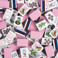 Tuiles de Mahjong américaines en acrylique rose, ensemble de jeu de divertissement