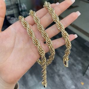 JXX Venta al por mayor Collar de cadena trenzada de acero inoxidable chapado en oro de 14K, 2mm-10mm, con engaste de garra clásico, estilo cuerda, Hip Hop, para hombre - Product Image 3