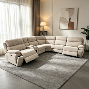 Ensemble de canapés modulaires inclinables en forme de U avec haut-parleurs Bluetooth, chargeur sans fil, porte-gobelets en cuir PU marron - Product Image 5