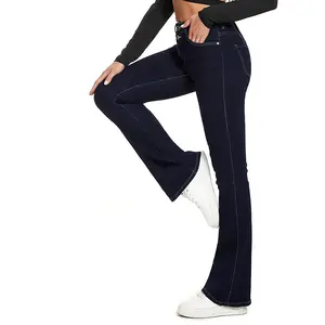 Jeans Denim regang Skinny pinggang tinggi kustom, celana Jeans mode wanita ukuran Plus/