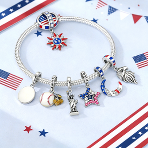 Bracciale per il 250° Anniversario degli USA, Charm <span class=keywords><strong>in</strong></span> <span class=keywords><strong>Argento</strong></span> <span class=keywords><strong>925</strong></span>, Bracciale con Charm 'Spirit of America' per Regalo del Giorno dell'Indipendenza, Inciso con '1776' - Product Image 1