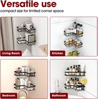 Étagère murale triangulaire moderne à double niveau en fer pour cuisines, rangement non pliable avec support à casseroles sans perçage, design d'angle