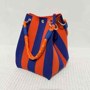 Bolso de cubo de punto a rayas para mujer, portátil, de viaje, de ganchillo, para compras, con asa de cuerda personalizada, bolso tote de punto. - Product Image 3
