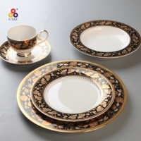 Ensemble Arabe de 72 Pièces, Assiettes et Plateaux de Buffet de Dîner en Relief de Chine Nouvelle Céramique Marocaine Or pour Événements pour Café