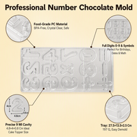 Moule à chocolat en polycarbonate, chiffres PC 0-9, symboles, qualité alimentaire, transparent, facile à démouler, moule à bonbons DIY, décoration de gâteau