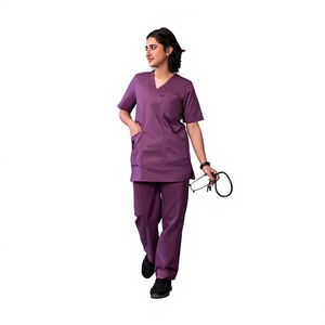 Conjunto de Uniforme Médico Personalizado para Mujer, Poliéster y Spandex, Cuello en V, Pantalones con Cintura Ajustable, Venta al Por Mayor, Fábrica OEM - Product Image 4
