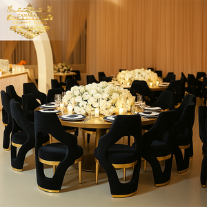Comedor Marco de acero inoxidable dorado Terciopelo negro Eventos Fiesta Silla de banquete real - Product Image 1