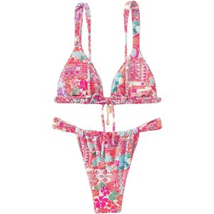 FOXA Women's 2 Piece Floral Tropical Print <b>Bikini</b> <b>Set</b> Boho <b>Triangle</b> Bathing Suit Tie Backless Swimsuit <b>Sets</b> - Product Image 3