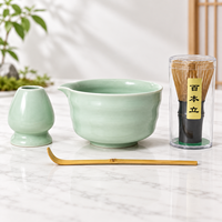 Service à thé Matcha vert émaillé personnalisé avec bol à bec verseur, support pour fouet, cuillère en bambou et Chasen pour cafés et boutiques de cadeaux