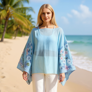 Maglione Ricamato con Motivi Floreali e Foglie 135x140Cm con Polsini Ricamati su Entrambi i Lati - Product Image 2