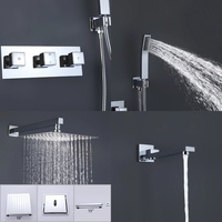 Ensemble de douche mural trois fonctions en cuivre chromé dissimulé, style américain moderne et minimaliste, 10 pouces, pour salle de bain transfrontalière