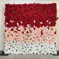 NINI Rote Moderne Umweltfreundliche Blumenwand 3D5D Rollstoff Künstliche Seidenrosen-Blumenwand-Paneel Hintergrund Hochzeitsdekoration