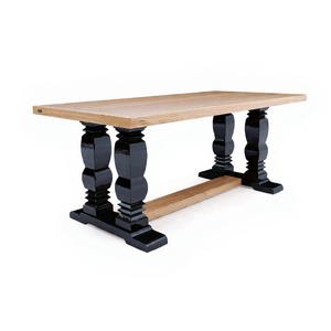 Antique Rectangle Dining Table <b>Oak</b> Veneered MDF Top Solid Wood <b>Frame</b> Beech Pedestal Table for Home Dining Room - Product Image 1