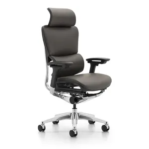 Chaise de directeur ergonomique en cuir véritable à dossier haut Chaise de bureau de directeur général en cuir classique