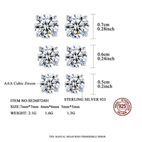 Anting CZCITY Desain Klasik Empat Cakar dengan Sekrup, Perak Sterling 925, Batu Zirkon Bulat Bening 5mm 6mm 7mm