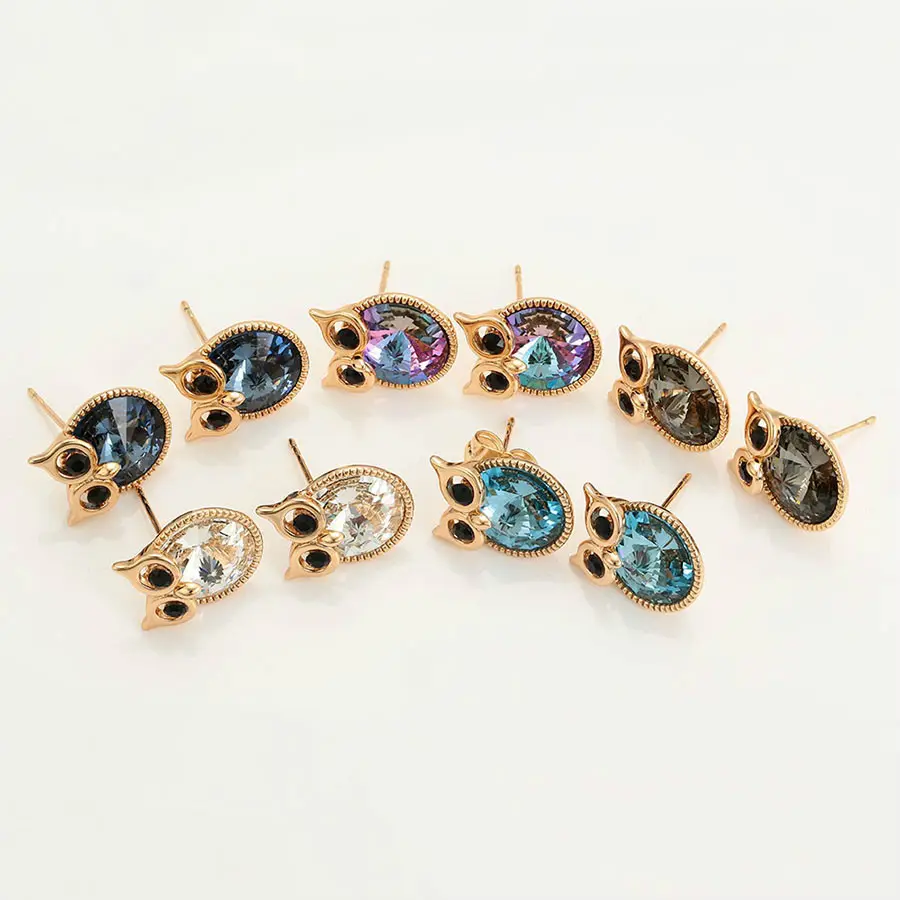 98442 Xuping Jewelry Exquisite new design personality owl 18K gold diamond-inlaid cute animal series earrings