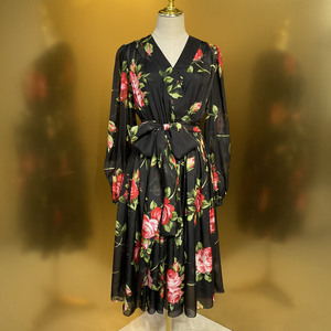 Luxury Women Rose Print Silk Chiffon Maxi Dress Two Piece Set Elegant Floral <b>Long</b> Dress With Silk <b>Slip</b> Dress - Product Image 1