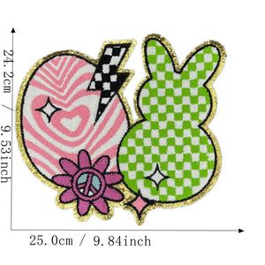 Big Iron on Gold Glitter Edge Happy <b>Easter</b> Mama Bunny Chenille Patch for <b>Hat</b> Hoodies Decoration - Product Image 4