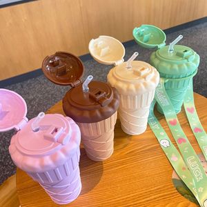Yafchi Ice Cream Cone Cup Reusable Plastic Straw Cup For Students Gift - Product Image 3