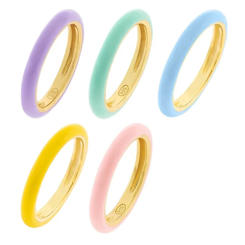 925 Perak Grosir Perhiasan Emas 18K Cincin Enamel Pastel Banyak Warna