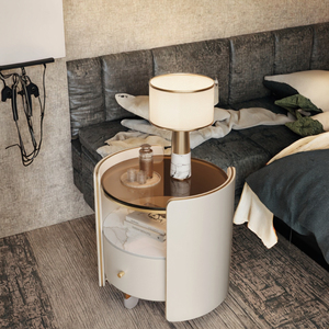 Modern Luxury Solid Wood <strong>Circular</strong> <strong>Bedside</strong> <strong>Table</strong> with Storage for Home Bedroom Furniture or Hotel Use - Product Image 3