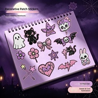 Patch thermocollant rose à bords pailletés, motif chat, sac, fleur, fantôme, nœud violet d'Halloween pour veste en jean et sac à dos DIY
