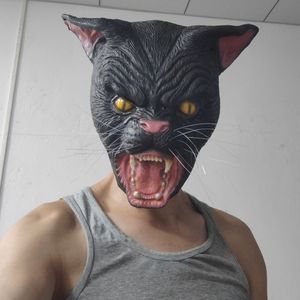 Máscara <span class=keywords><strong>de</strong></span> Látex <span class=keywords><strong>Realista</strong></span> <span class=keywords><strong>de</strong></span> <span class=keywords><strong>Gato</strong></span> Negro con Ojos Dorados, Nariz Rosa, Bigotes Largos y Dientes Afilados para Halloween, Cosplay y Fiestas <span class=keywords><strong>de</strong></span> Disfraces - Product Image 2