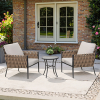 Ensemble bistrot moderne d'extérieur BHR en aluminium avec chaises en tissu tressé et table en polystone empilable, marron, pour villa, cour et jardin